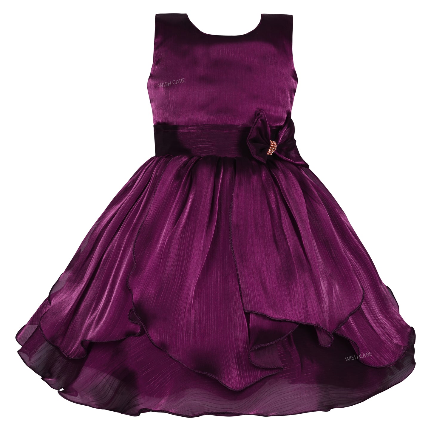 Girls Solid Pleated Satin Fit and Flare Frock Dress