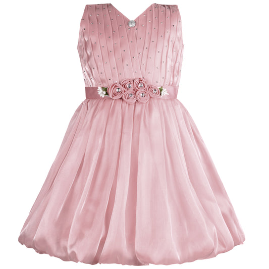 Girls Solid Pleated Sleeveless A-Line Frock Dress