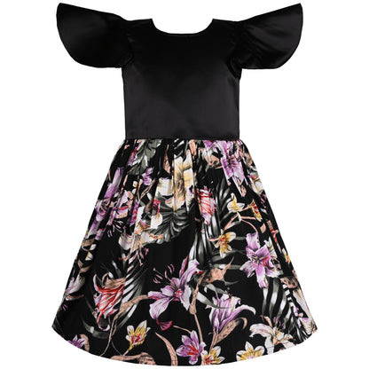 Girls Floral Print Cap Sleeve A-Line Frock Dress