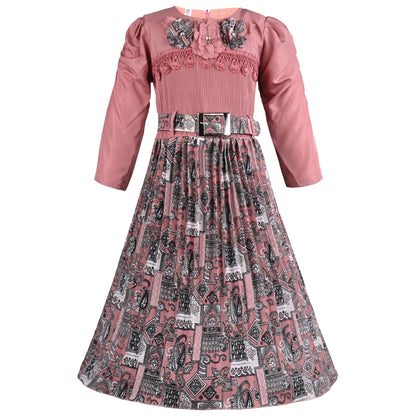 Girls Floral Print 3/4th Sleeve Fit and Flare Dress