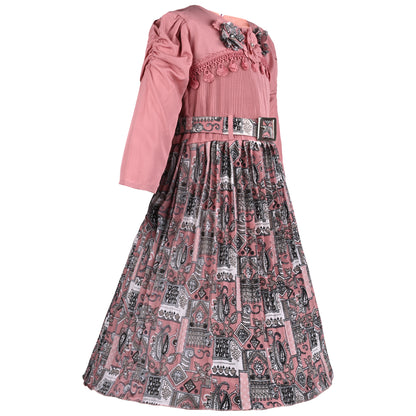 Girls Floral Print 3/4th Sleeve Fit and Flare Dress