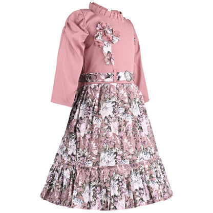 Girls Floral Print 3/4th Sleeve Fit and Flare Frock Dress