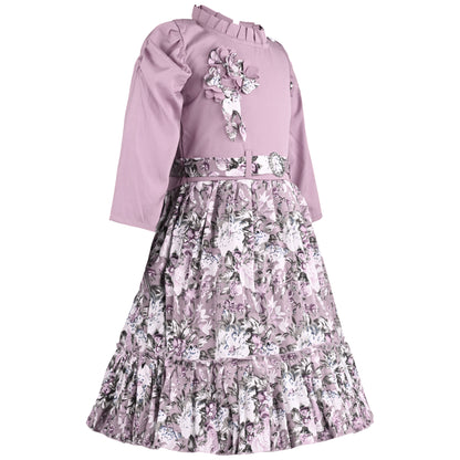 Girls Floral Print 3/4th Sleeve Fit and Flare Frock Dress