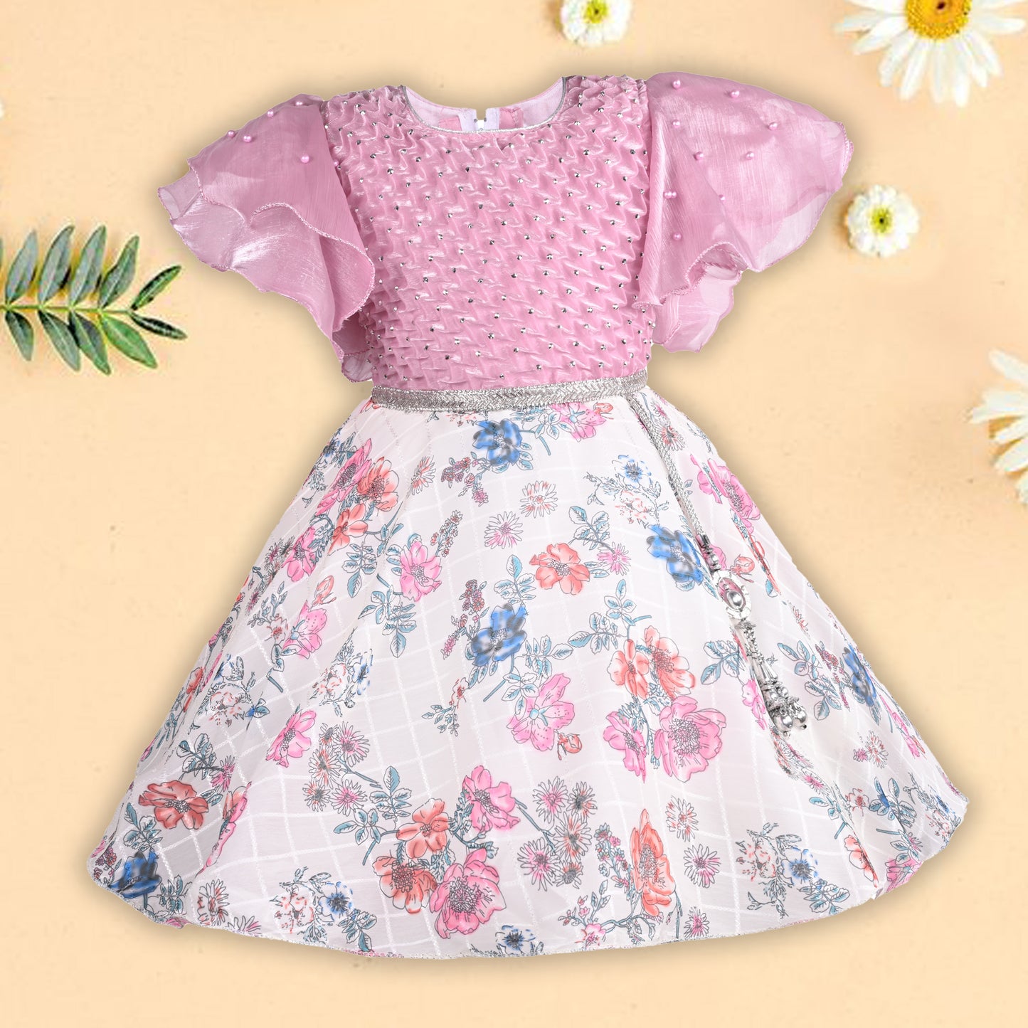 Girls Floral Print Fit and Flare Frock Dress