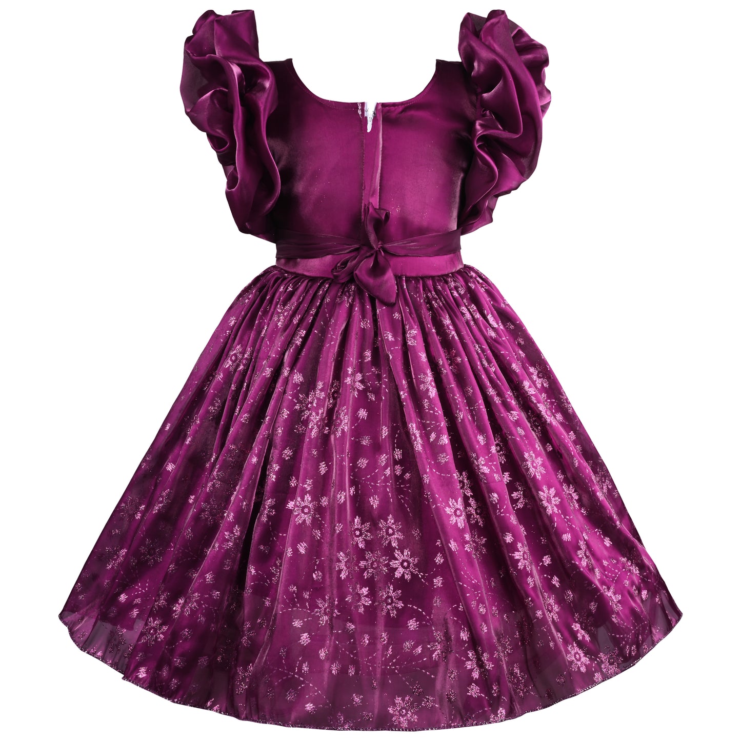 Girls Floral Shimmery Ruffle Sleeve Dress