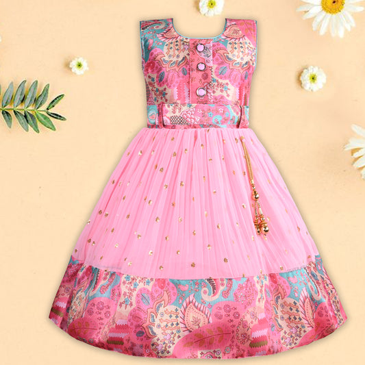 Girls Floral design sequin flared Dress