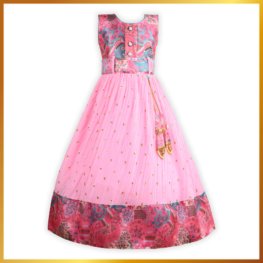 Girls Floral Print A-Line Sleeveless Frock Dress