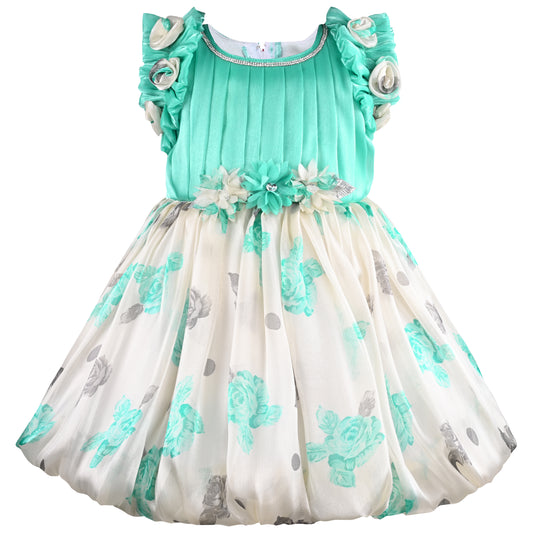 Girls Fit and Flare Floral Print Frock Dress