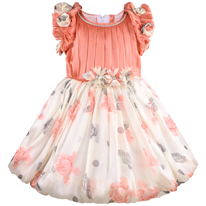 Girls Fit and Flare Floral Print Frock Dress