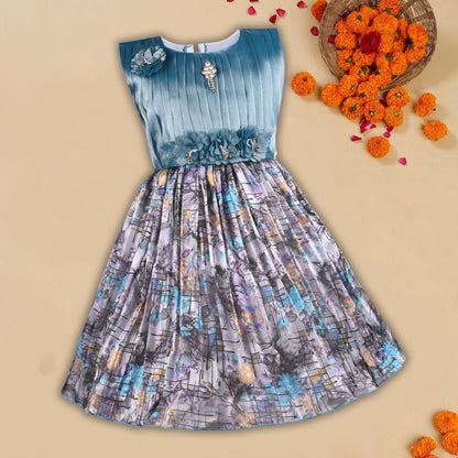 Girls Floral Print Fit and Flare Frock Dress