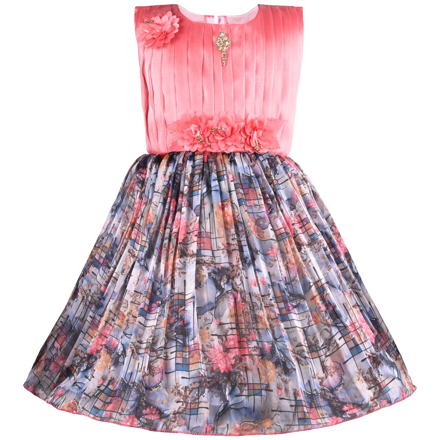 Girls Floral Print Fit and Flare Frock Dress