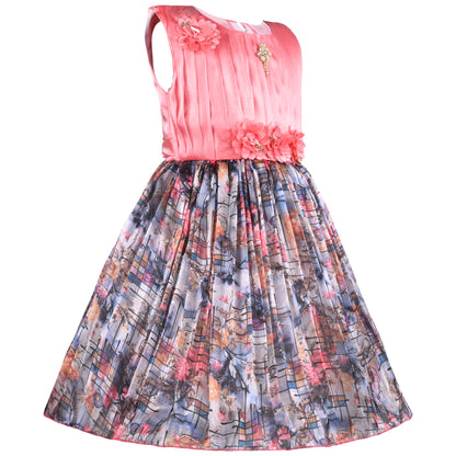 Girls Floral Print Fit and Flare Frock Dress