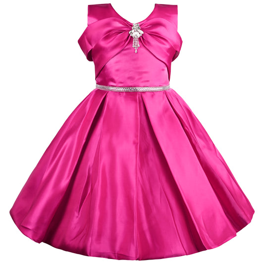 Girls Solid Pleated Fit and Flare Frock Dress