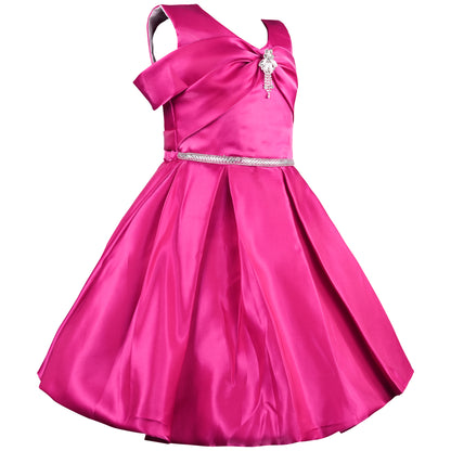 Girls Solid Pleated Fit and Flare Frock Dress