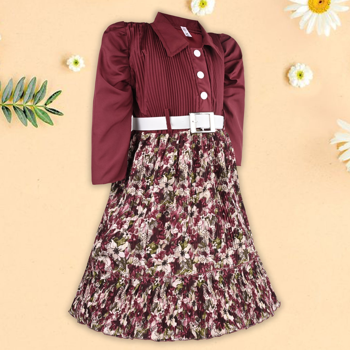 Baby Girls Floral Pleated Skirt/Full Sleeve