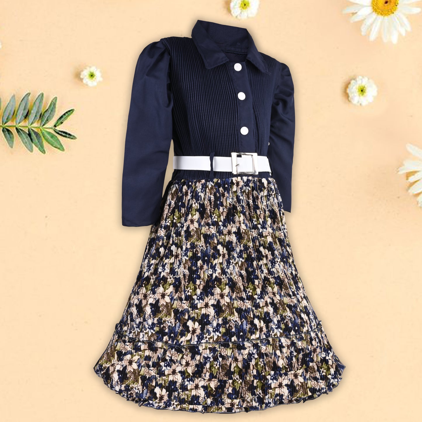 Baby Girls Floral Pleated Skirt/Full Sleeve