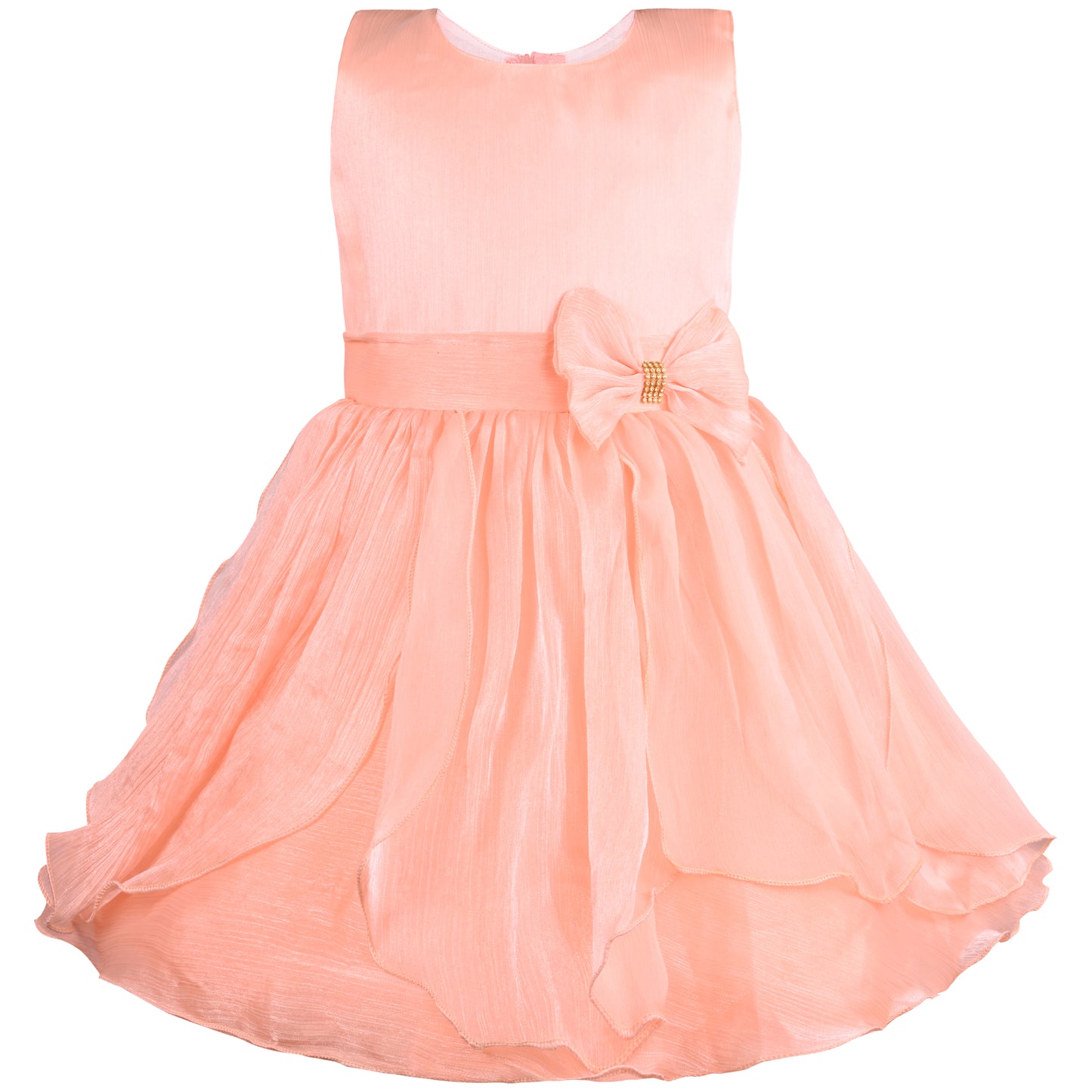 Girls Solid Pleated Satin Fit and Flare Frock Dress