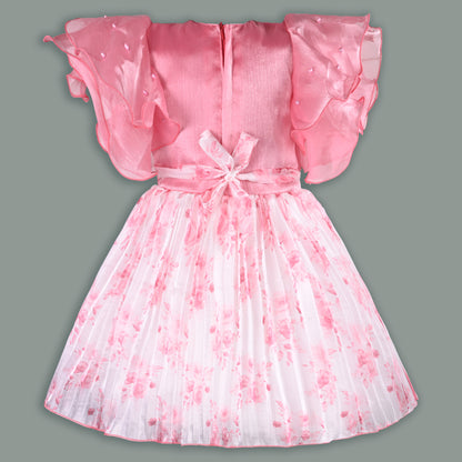 Girls Floral Rhinestone Pleate Dress