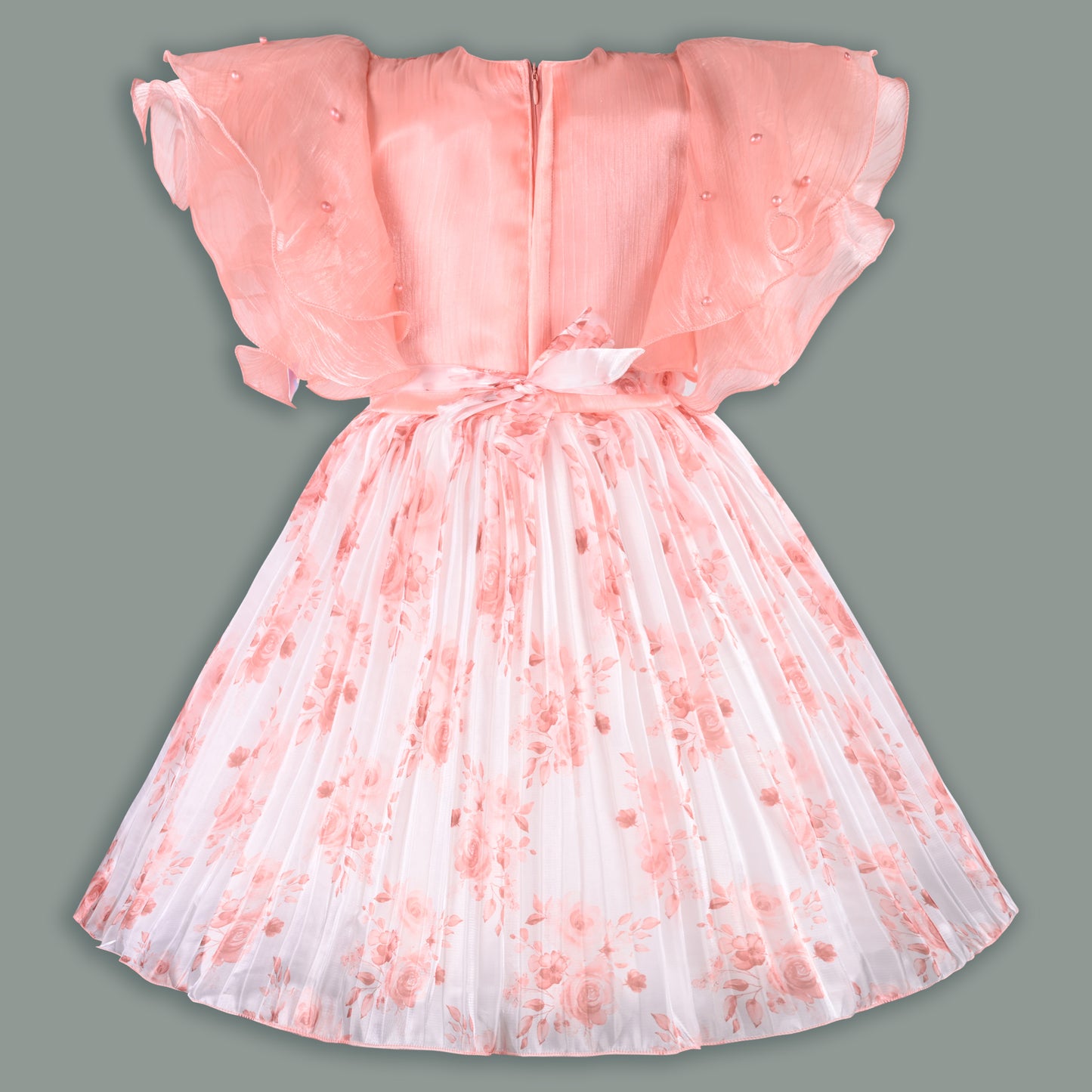 Girls Floral Rhinestone Pleate Dress