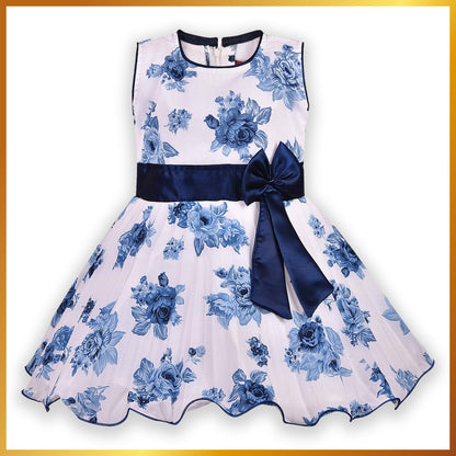 Blue Floral Printed A-Line Dress