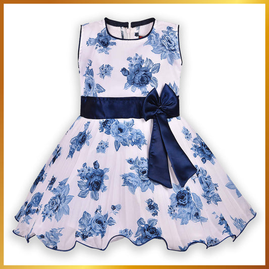 Blue Floral Printed A-Line Dress