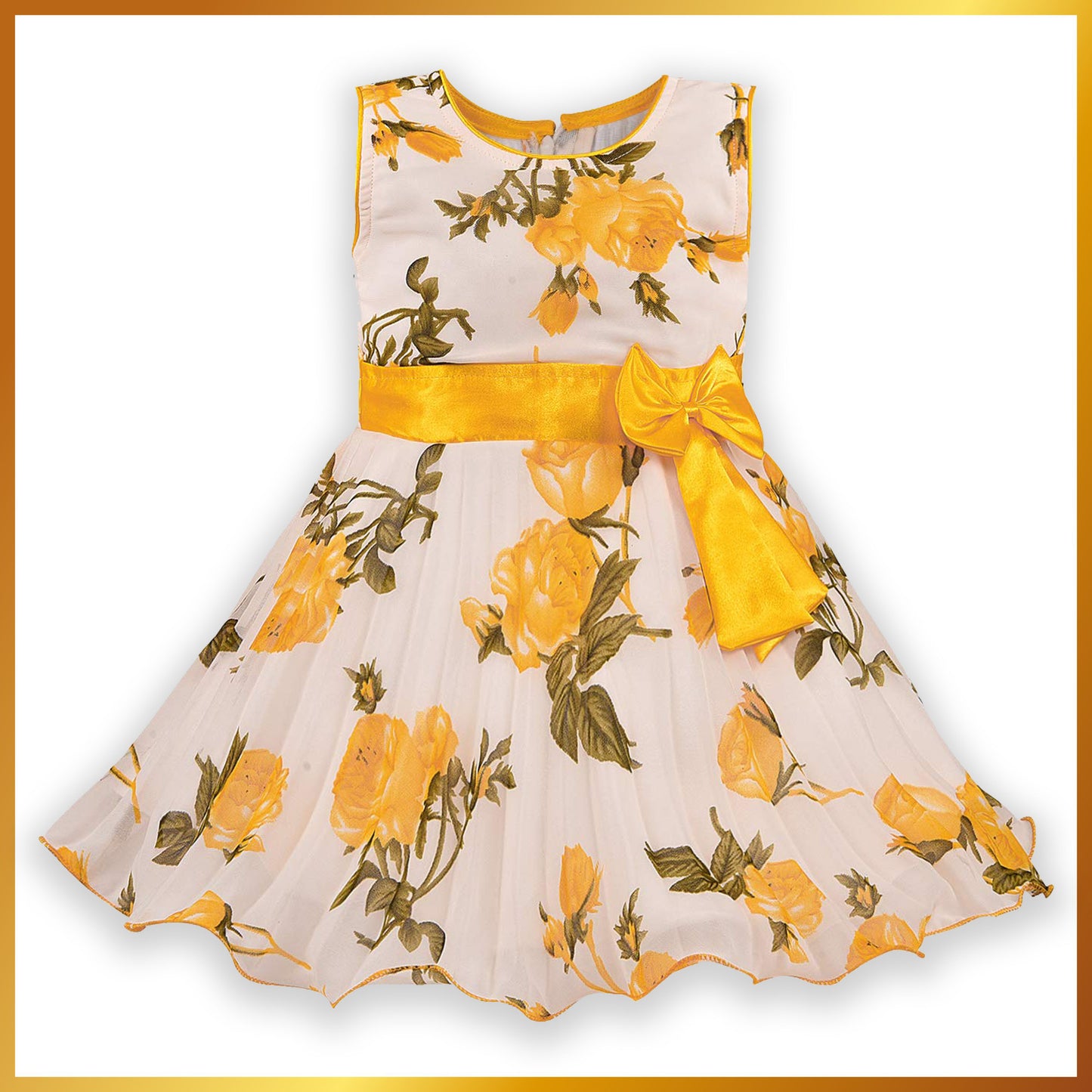 Yellow Floral Printed Bow Dress