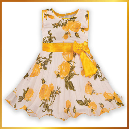 Yellow Floral Printed Bow Dress