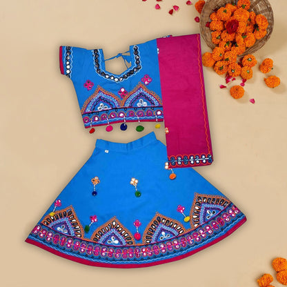 Girl's Cotton Ghaghra Choli, Leghnga Choli, Chania Choli 143blu