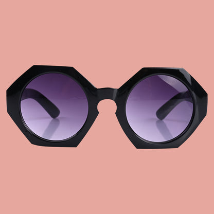 Kids Black Stylish Hexagon Frame Sunglass