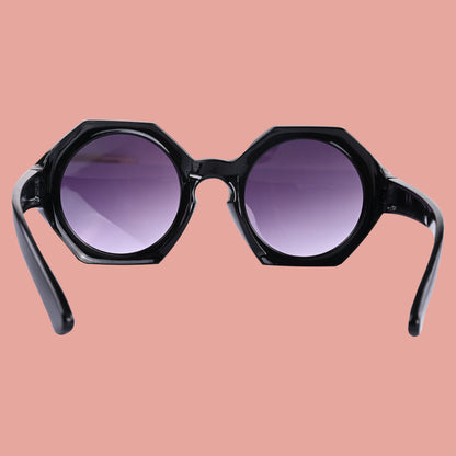 Kids Black Stylish Hexagon Frame Sunglass