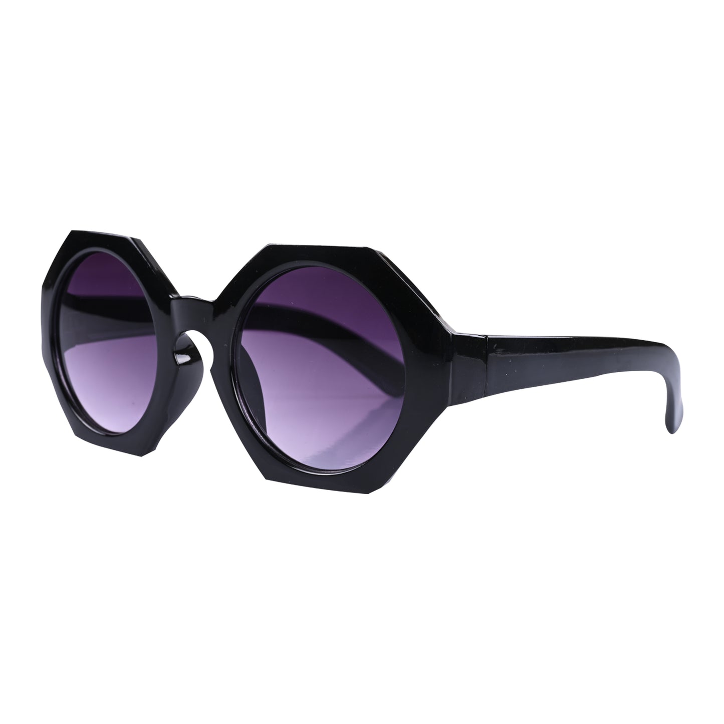 Kids Black Stylish Hexagon Frame Sunglass