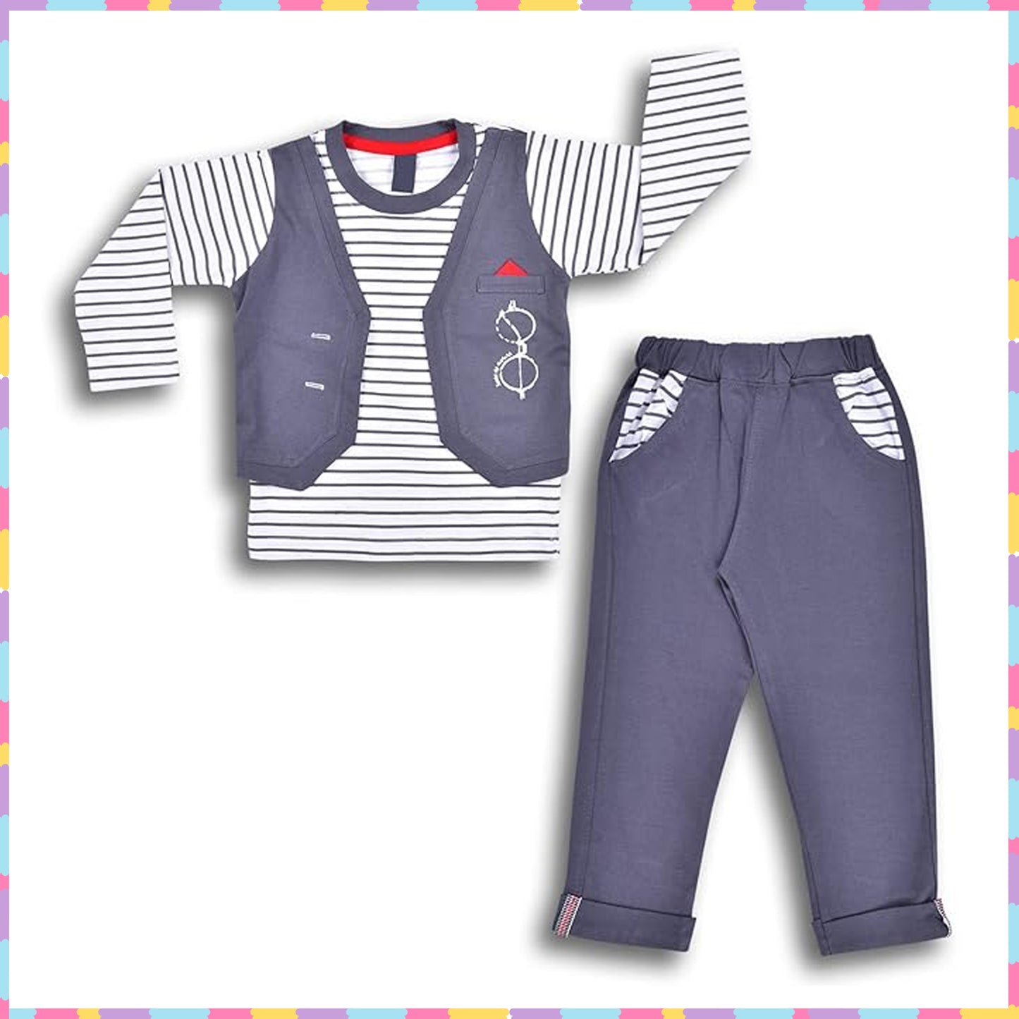 Wish Karo Cotton Clothing Set for Baby Boys hfs611gry