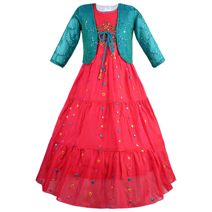 Girls Embroidered Full Sleeve Fit and Flare Frock Dress