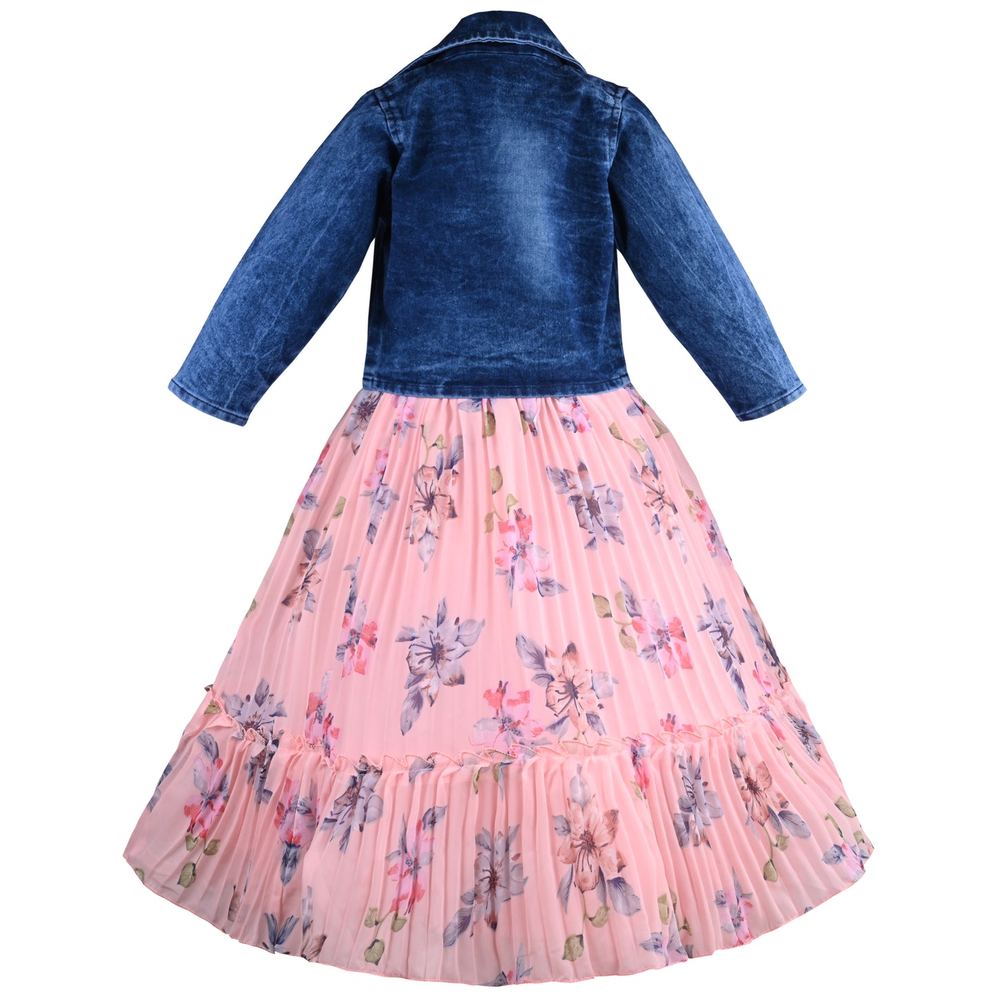 Baby Girls Elegant Floral Dress with Denim Jacket