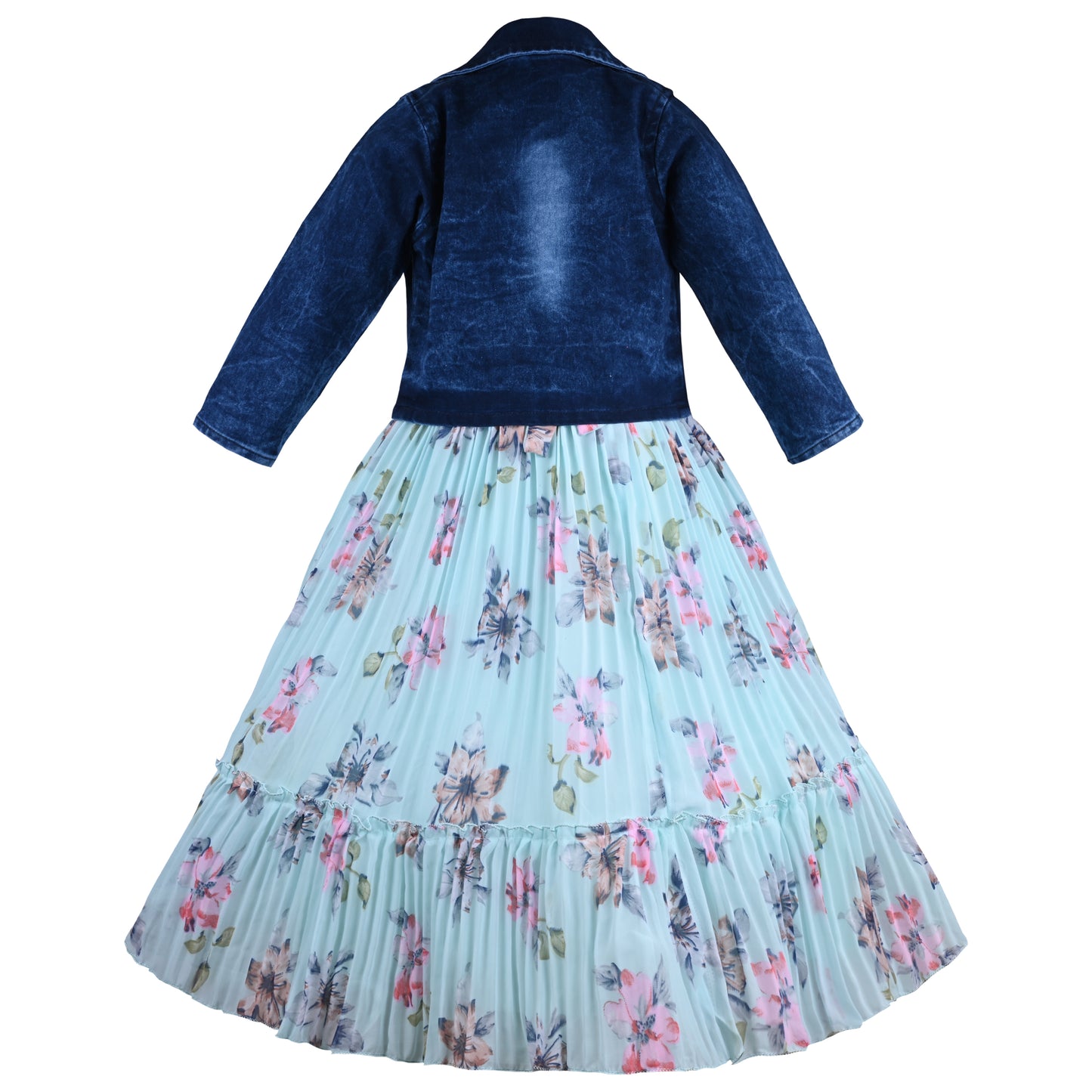 Baby Girls Elegant Floral Dress with Denim Jacket