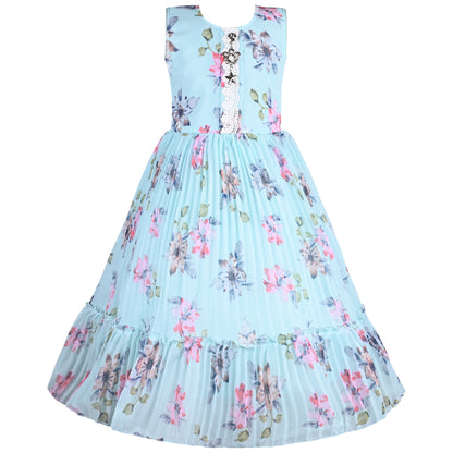 Baby Girls Elegant Floral Dress with Denim Jacket