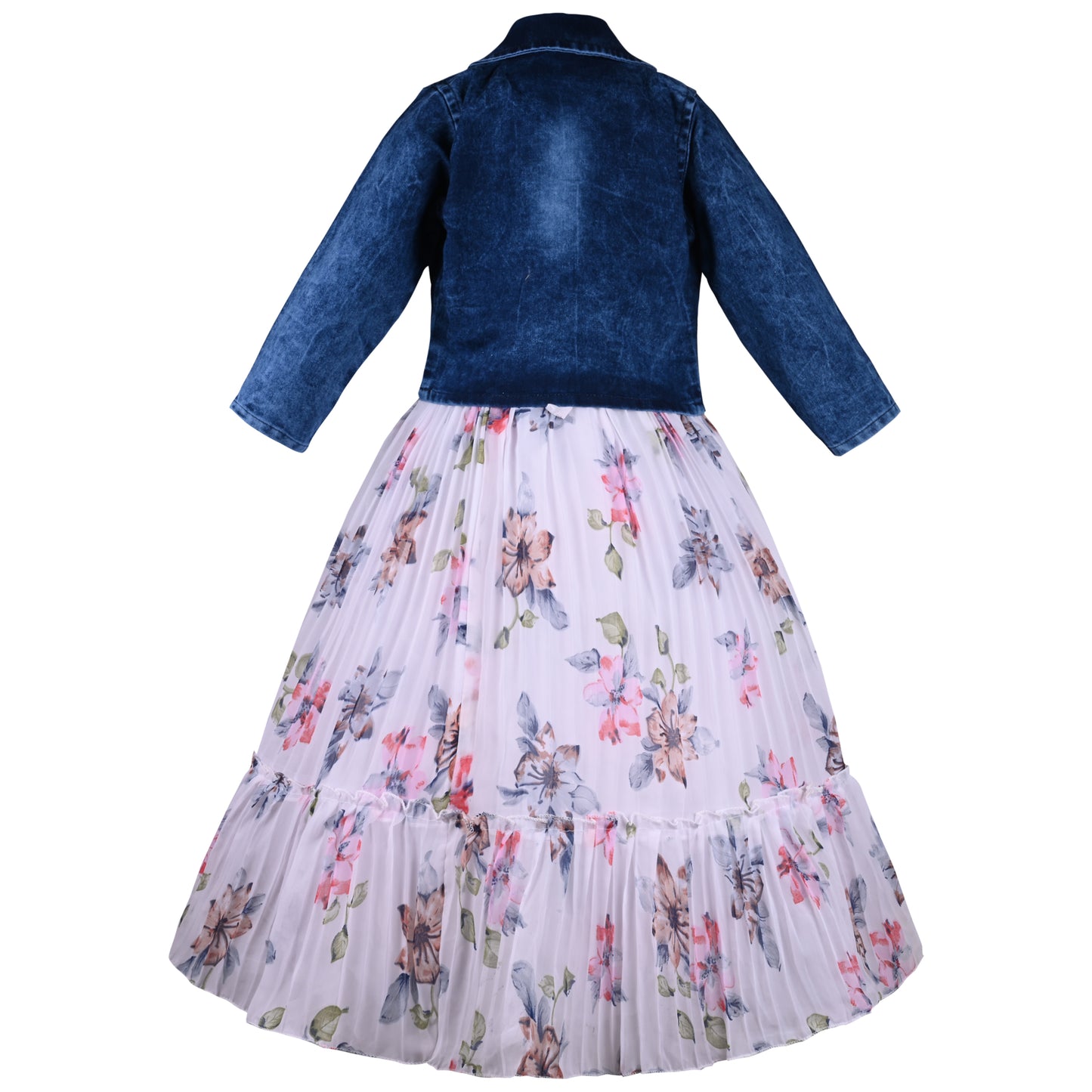 Baby Girls Elegant Floral Dress with Denim Jacket