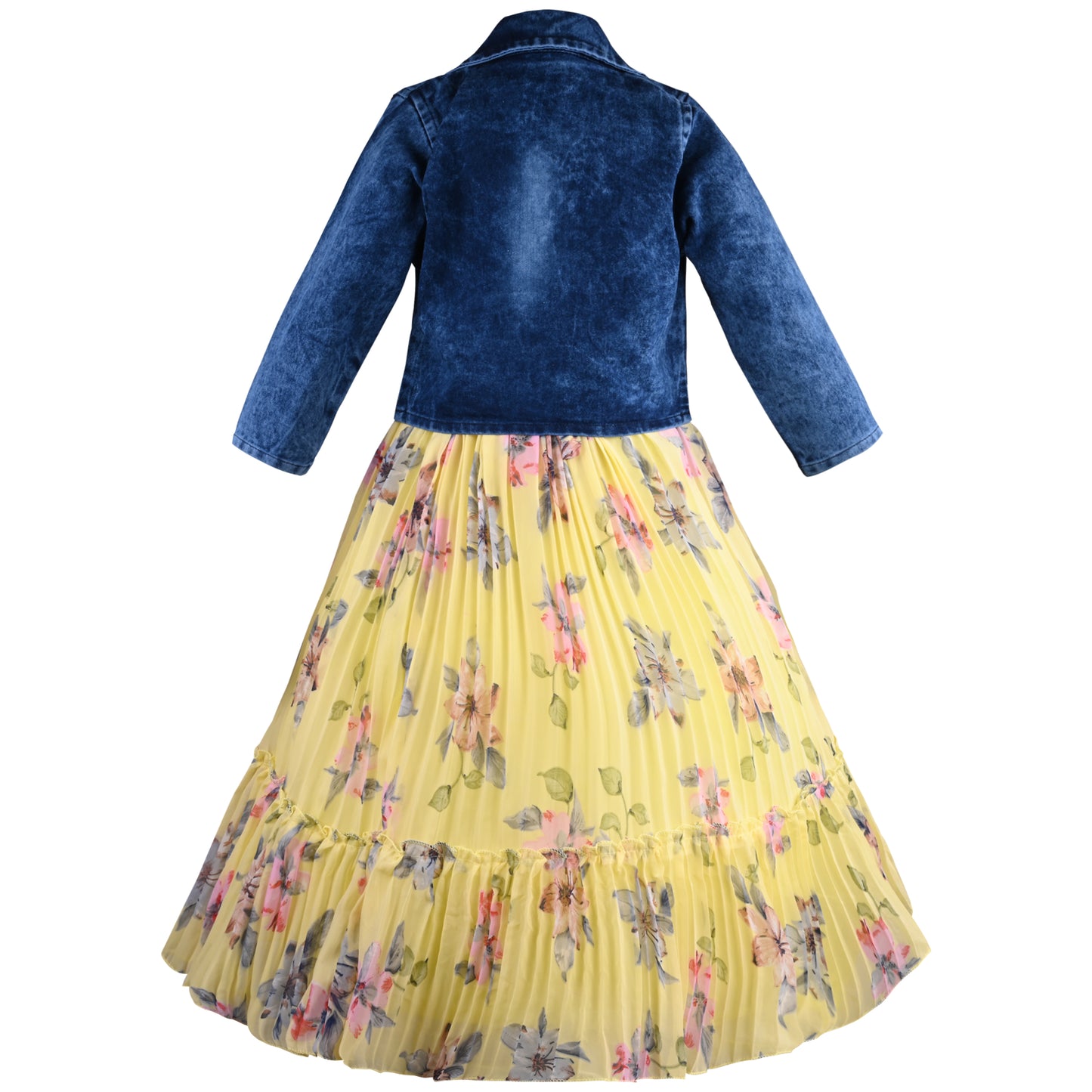 Baby Girls Elegant Floral Dress with Denim Jacket