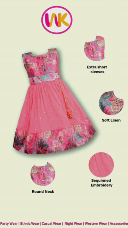 Girls Floral design sequin flared Dress