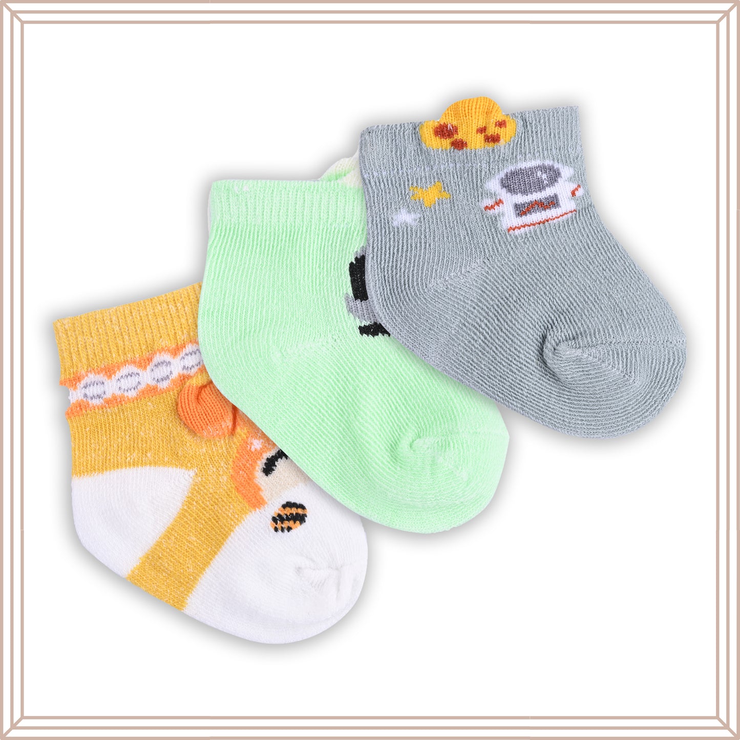 Set of 3 Infants Cartoon Cotton Socks