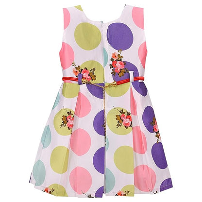 Girls Full Sleeve Polka Print Fit and Flare Frock Dress