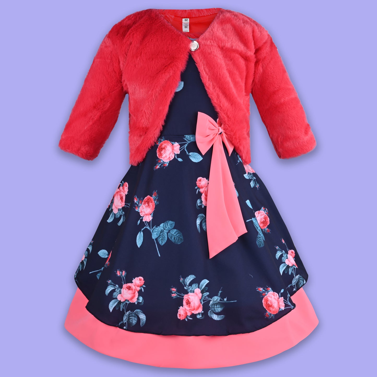 Girls Full Sleeve Floral Print A-Line Frock Dress