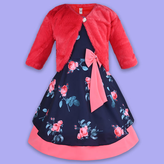 Girls Full Sleeve Floral Print A-Line Frock Dress