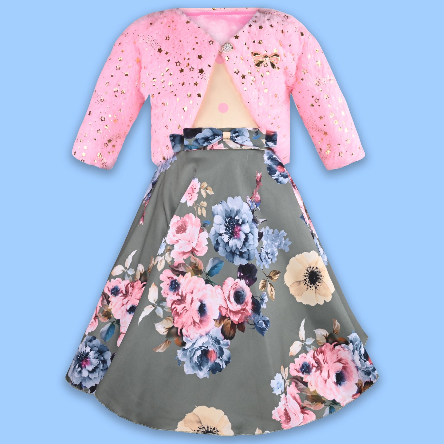 Girls Full Sleeve Floral Print A-Line Frock Dress