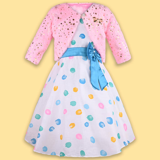 Girls Full Sleeve Polka Print A-Line Frock Dress