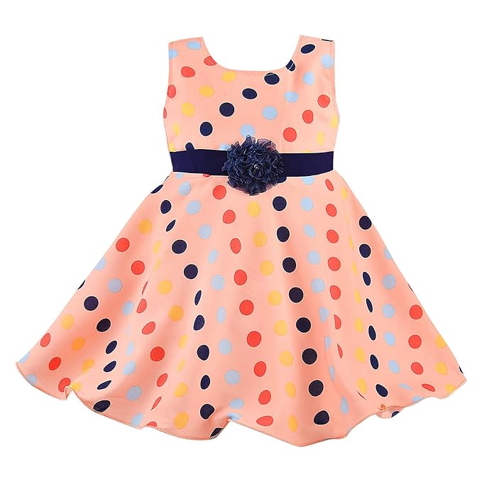 Girls Full Sleeve Polka Print A-Line Frock Dress