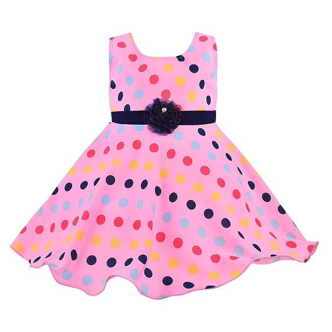 Girls Full Sleeve Polka Print A-Line Frock Dress