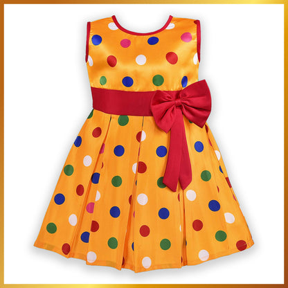 Yellow Polka Dot Printed Bow Detail Dress