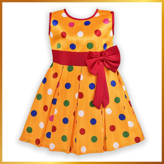 Yellow Polka Dot Printed Bow Detail Dress