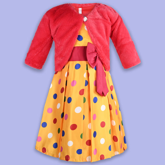 Girls Full Sleeve Polka Print Fit and Flare Frock Dress